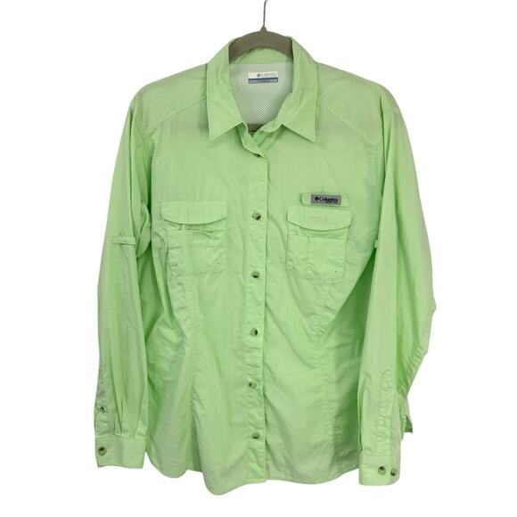 Columbia PFG Long Sleeve Button Up Shirt Light Green Outdoors - Picture 1 of 10